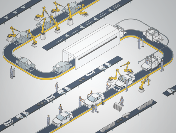 Auto Assembly Line Illustration On Behance 600x453 Auto Assembly Line Illustration On Behance