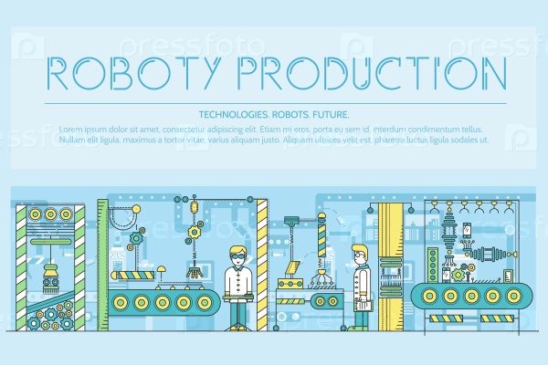 People Working On Robots Assembly Line Vector Outline Concept 600x400 People Working On Robots Assembly Line Vector Outline Concept