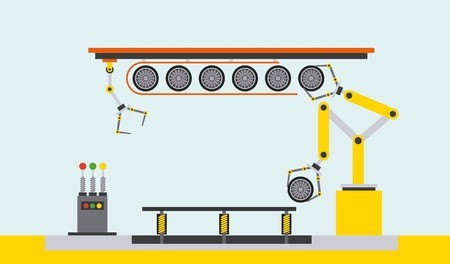 Assembly Line Tires Automatic Auto Production Conveyor Robotic 450x264 Assembly Line Tires Automatic Auto Production Conveyor Robotic