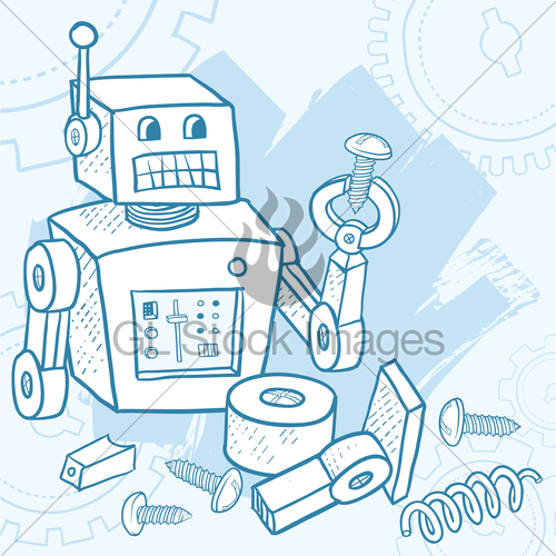500x500 Broken Robot Self Assembly Vector Gl Stock Images