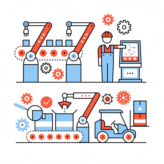 626x626 Modern Robotic And Manual Manufacturing Assembly Vector Free