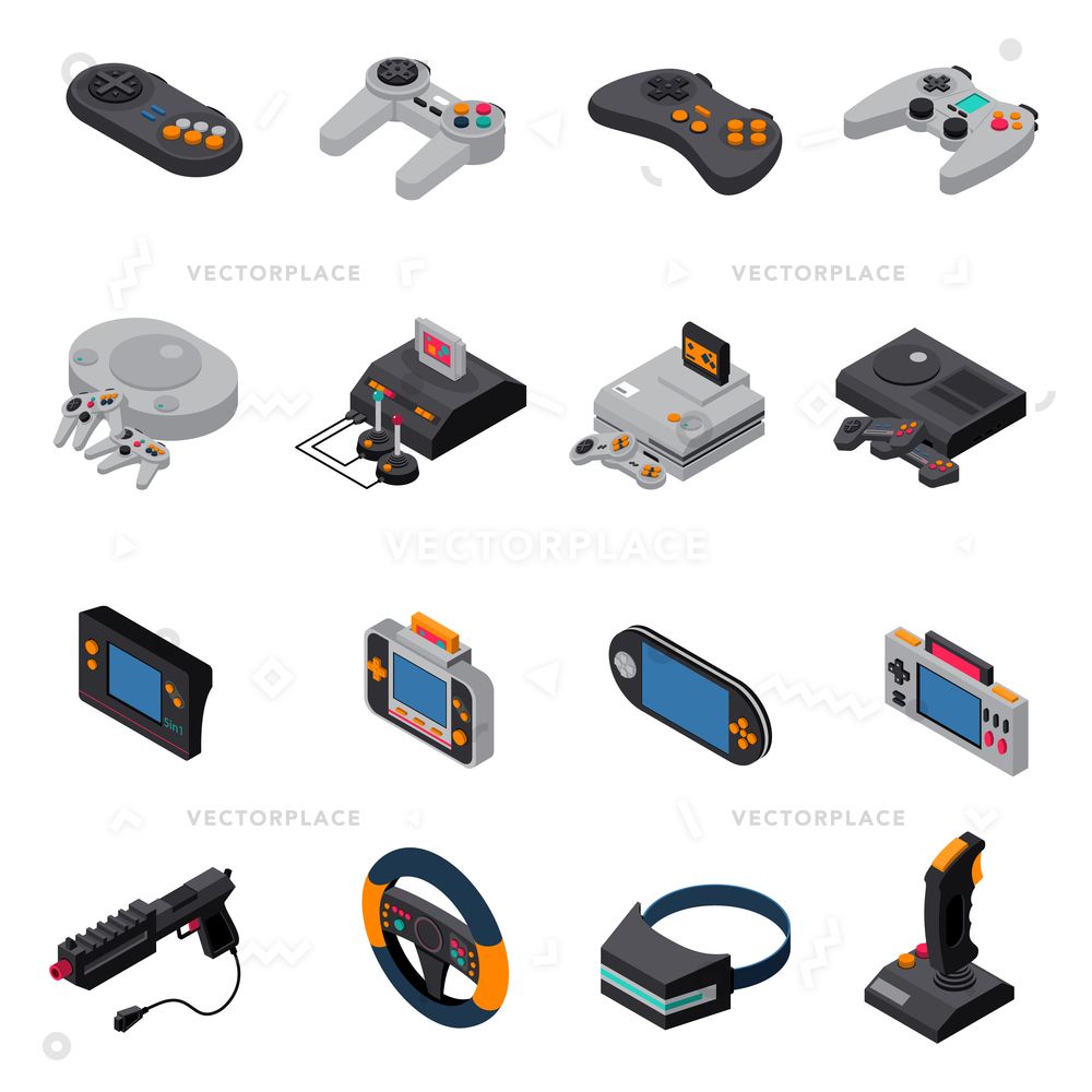 1000x1000 Game Gadgets Isometric Icons Collection Of Consoles Joysticks