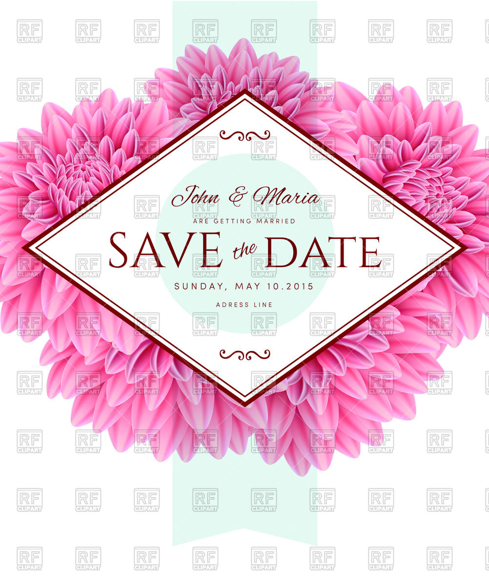 1002x1200 Save The Date Wedding Card With Pink Aster Flowers Vector Image