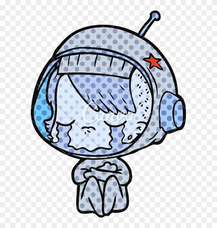 840x880 Cartoon Crying Astronaut Girl With Helmet Vector Illustration