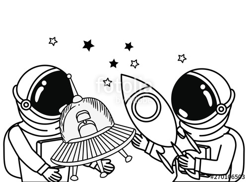 500x367 Silhouette Of Astronaut And Alien Spacecraft In Space Stock Image