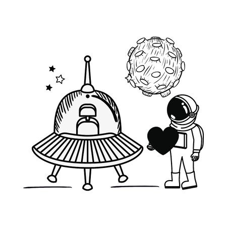 450x450 Silhouette Of Astronaut And Alien Spacecraft In Space Vector