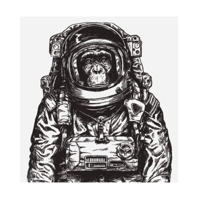 400x400 Hand Drawn Monkey Astronaut Vector Art Print