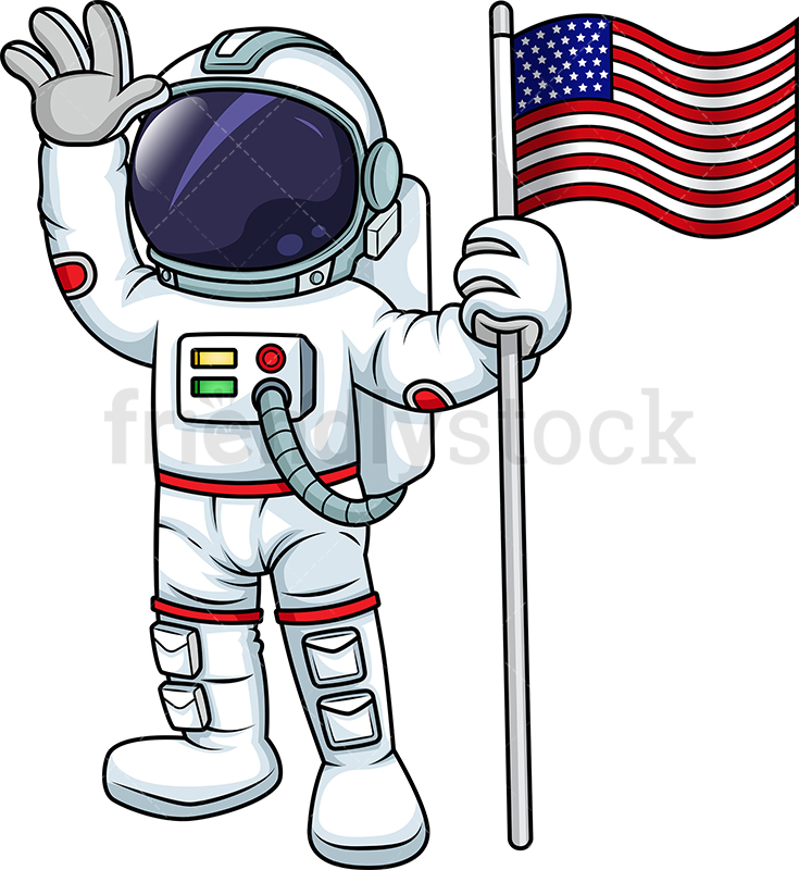 735x800 Male Astronaut Holding Us Flag Cartoon Vector Clipart