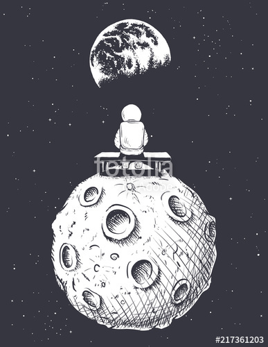 387x500 Astronaut Sits On Moon And Looks To Earth Lonely Spaceman Vector