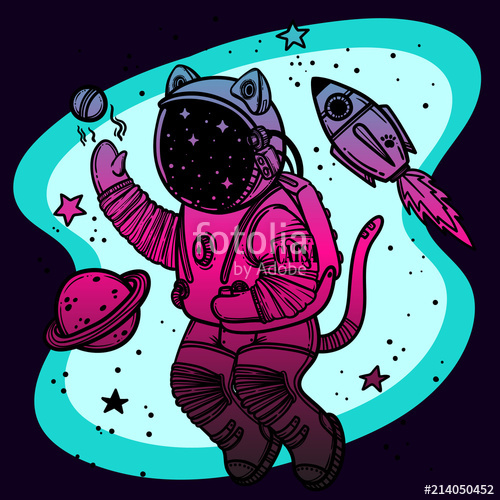 500x500 Vector Illustration Cat Astronaut Soaring In Space Comic Style