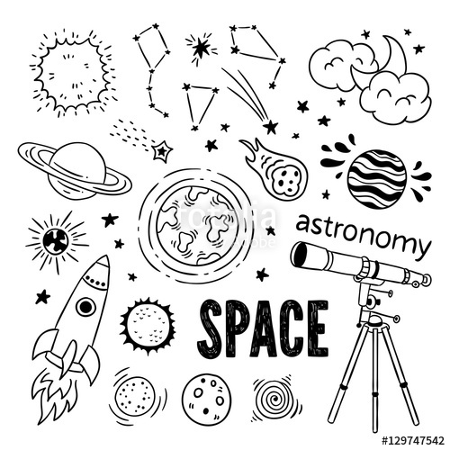 Astronomy Objects Vector Set Hand Drawn Telescope, Science 500x500 Astronomy Objects Vector Set Hand Drawn Telescope, Science