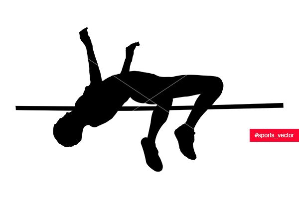 600x400 Female Athlete High Jump Black Silhouette Vector Illustration