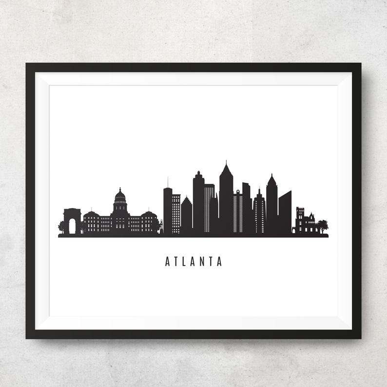 794x794 Atlanta Skyline Printable Atlanta Georgia Black White Wall Etsy