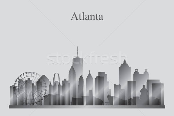 600x400 Atlanta City Skyline Silhouette In Grayscale Vector Illustration