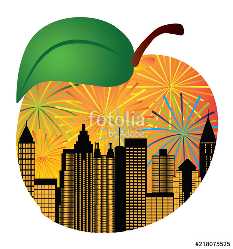 468x500 Atlanta Georgia Skyline Fireworks Inside Peach Vector Illustration