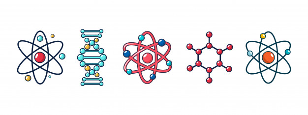 626x234 Molecule And Atom Icon Set Cartoon Set Of Molecule And Atom