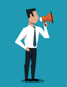 232x300 Businessman Using Bullhorn To Call Attention Vector Illustration