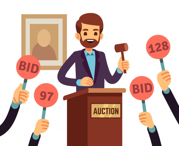 Auction With Man Holding Gavel And People Raised Hands With Bid 626x512 Auction With Man Holding Gavel And People Raised Hands With Bid