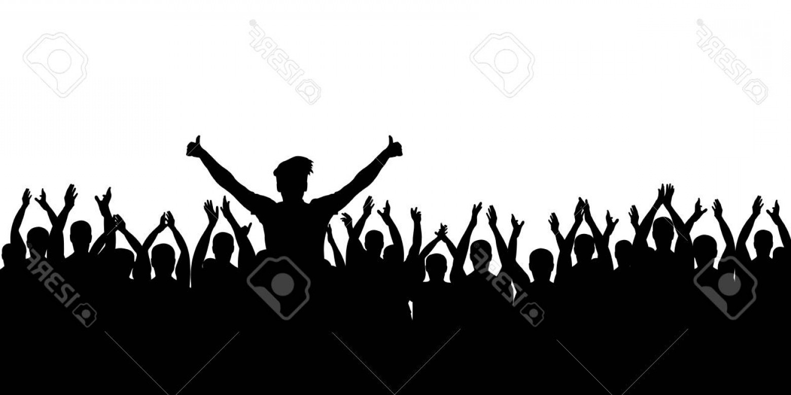 1560x780 Photostock Vector Cheerful Crowd Cheering Hands Up Applause People