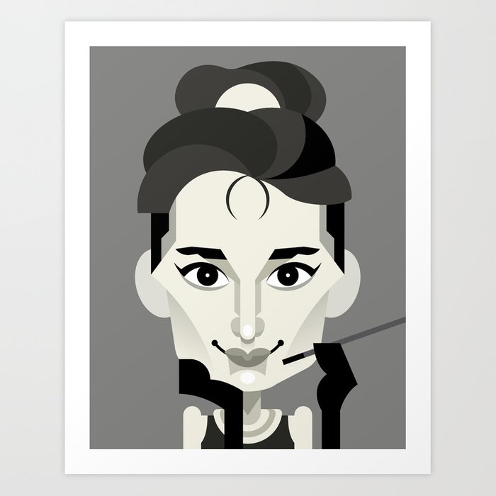 Audrey Hepburn Vector Caricature Art Print 700x700 Audrey Hepburn Vector Caricature Art Print