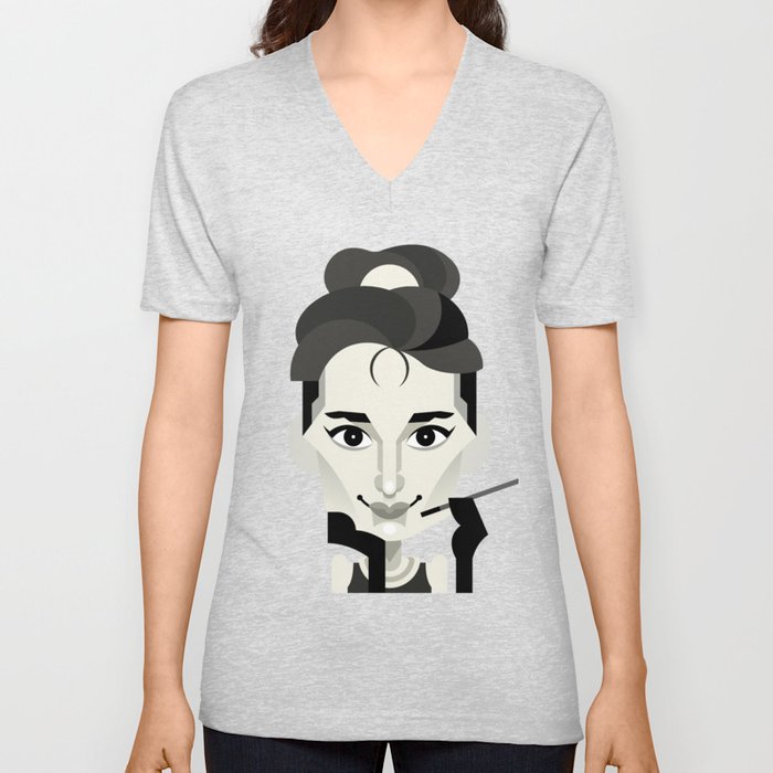 700x700 Audrey Hepburn Vector Caricature Unisex V Neck