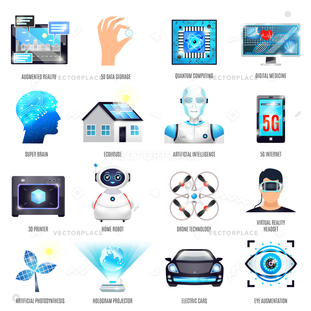 1000x1000 Technologies Future Icons Set Including Augmented Vector