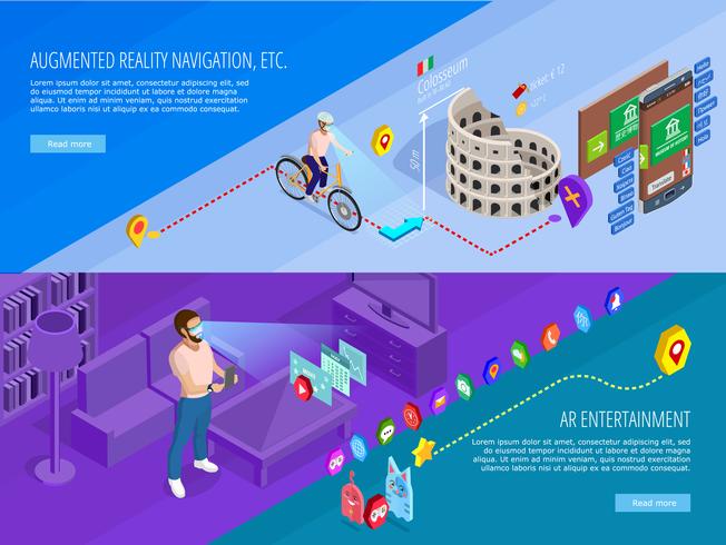 652x490 Augmented Reality Isometric Banners Set