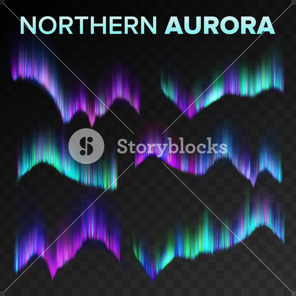1000x1000 Northern Aurora Set Vector Polar Sky Night Shiny Magical