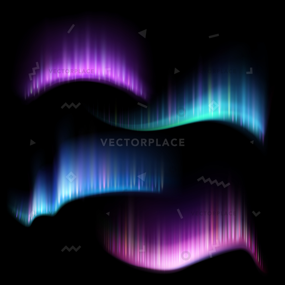 1000x1000 Northern Aurora Lights Strips Borealis Set Vector Illustration