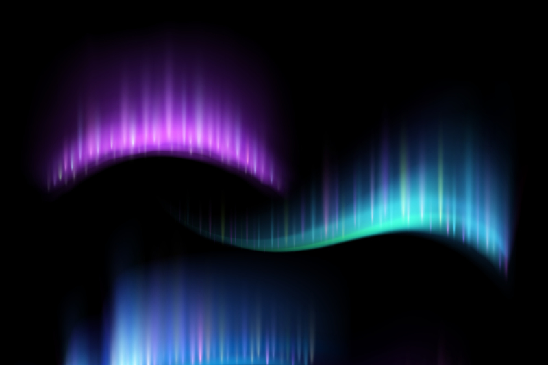 800x533 Northern Aurora Lights Strips, Borealis Vector Set