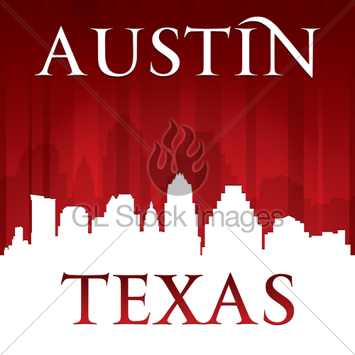 500x500 Austin Texas City Skyline Silhouette Red Background Gl Stock Images