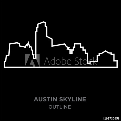 500x500 White Border Austin Skyline Outline On Black Background, Vector