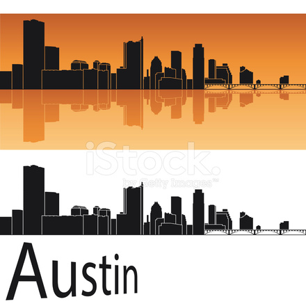 440x440 Austin Skyline In Orange Background Stock Vector