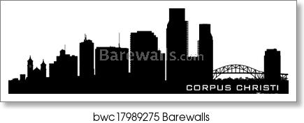 435x177 Corpus Christi Texas City Skyline Vector Silhouette, Art Print
