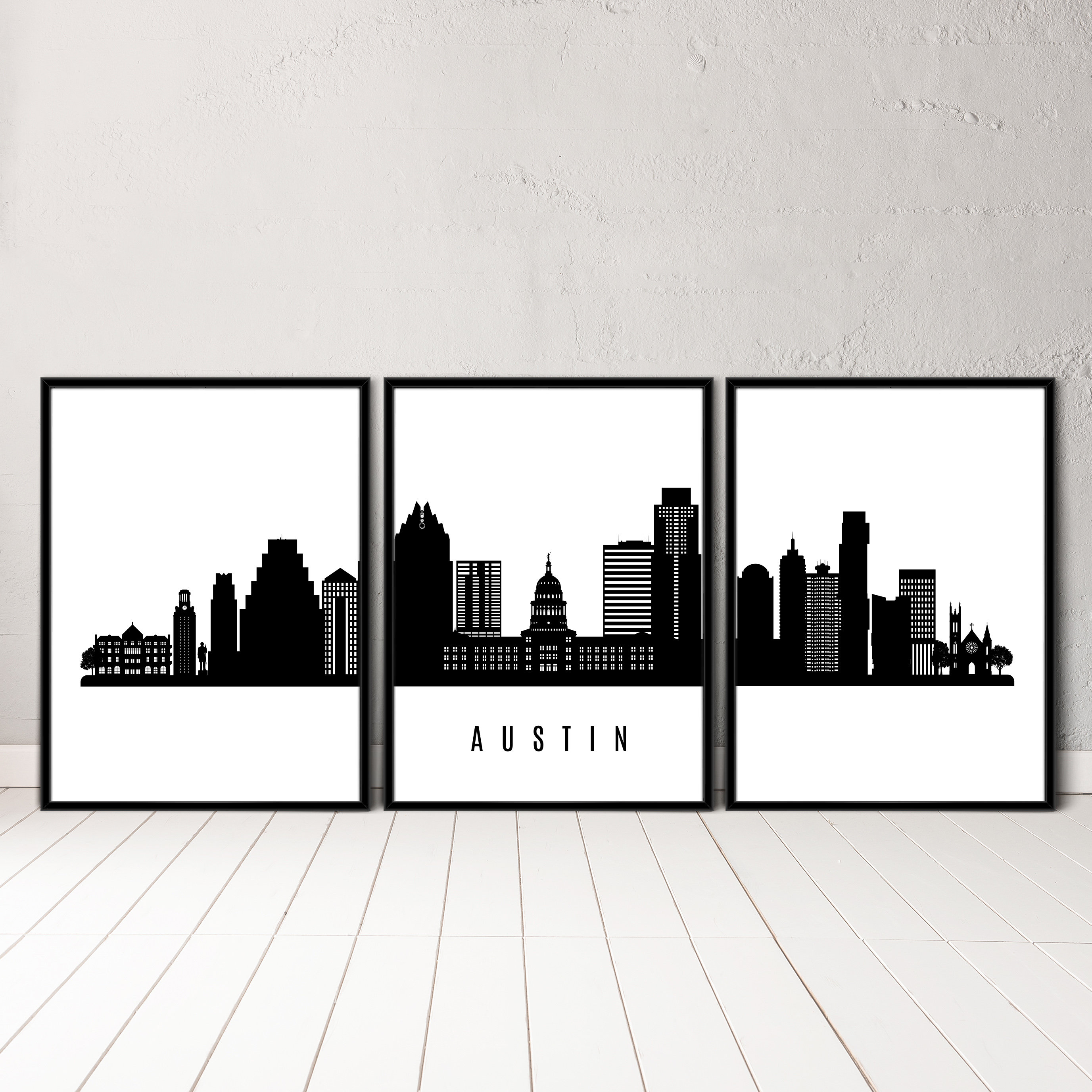 2753x2752 Austin Skyline Printable Set Of Prints Austin Texas Black White