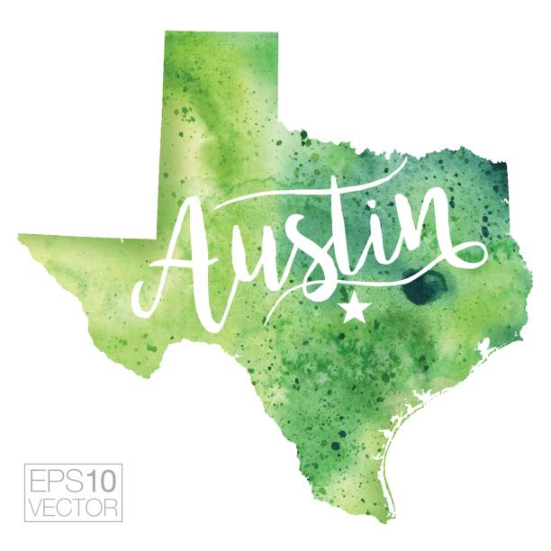 612x612 Austin, Texas, Usa Vector Watercolor Map Clipart Station
