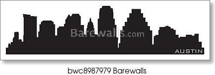 436x153 Austin, Texas Skyline Detailed Vector Silhouette, Art Print