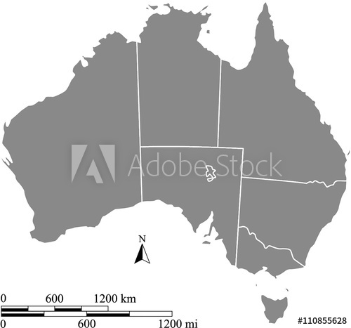 500x467 Australia Map Vector Outline With Scales Of Miles And Kilometers