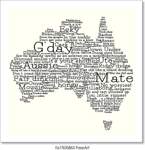 561x581 Free Art Print Of Australia Map Made From Australian Slang Words