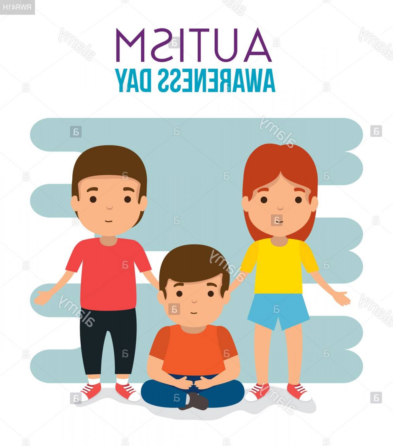 1375x1560 Children Together To Autism Awareness Day Vector Illustration