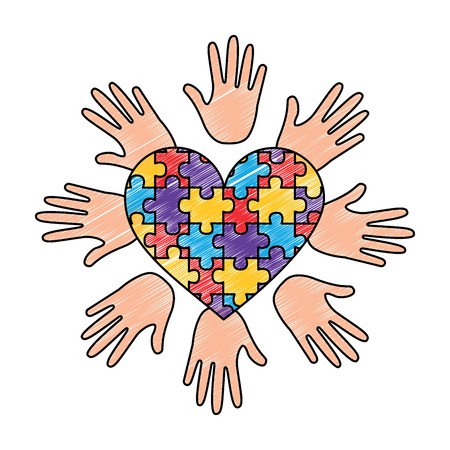 450x450 Puzzle Heart Hands Support Autism Awareness Vector Illustration