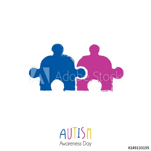 500x500 Autism Logo In Brush Style With Two Puzzle Pieces Completing Each