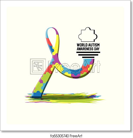 561x581 Free Art Print Of World Autism Awareness Day Design Ribbon
