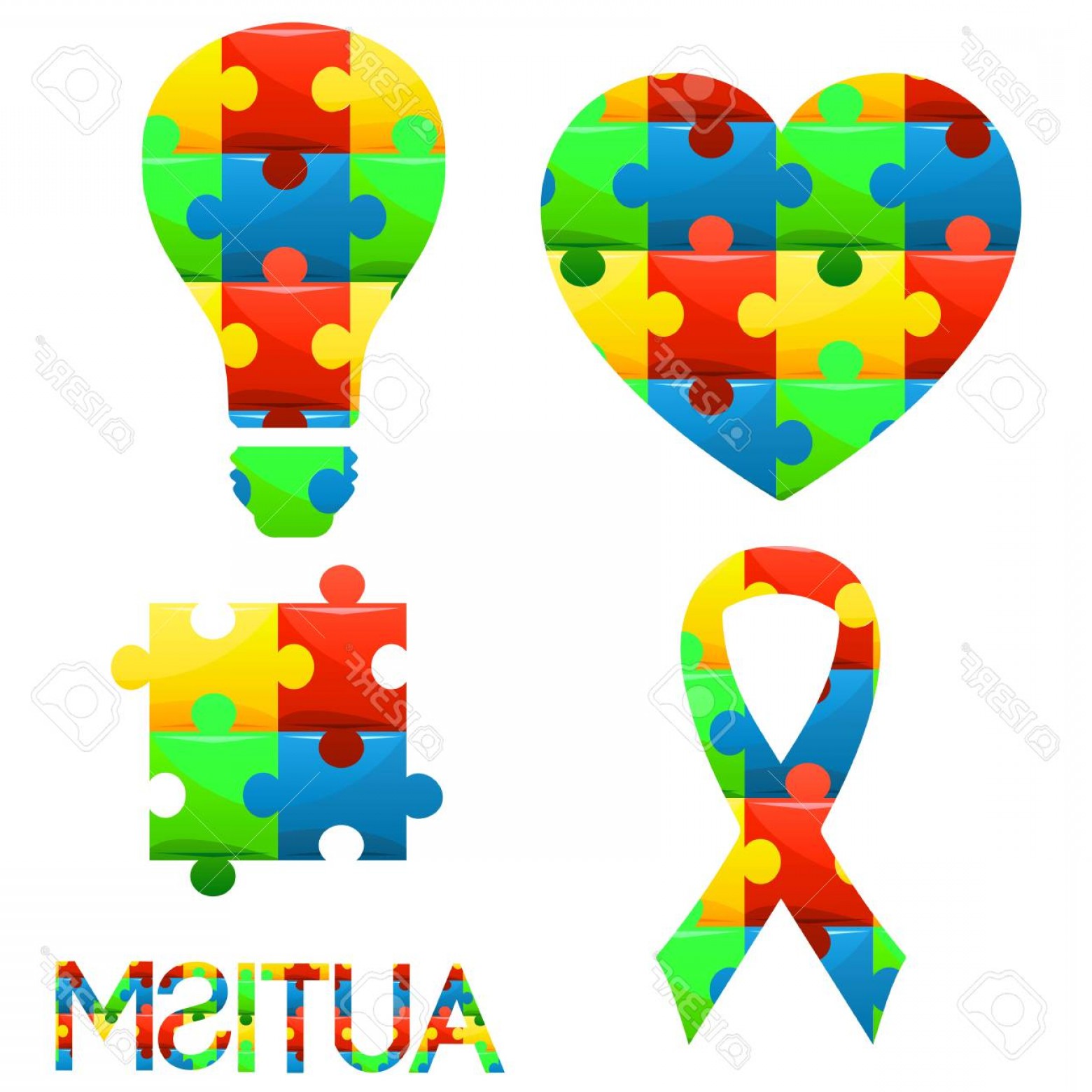 1560x1560 Photostock Vector World Autism Awareness Symbols Set Heart Ribbon