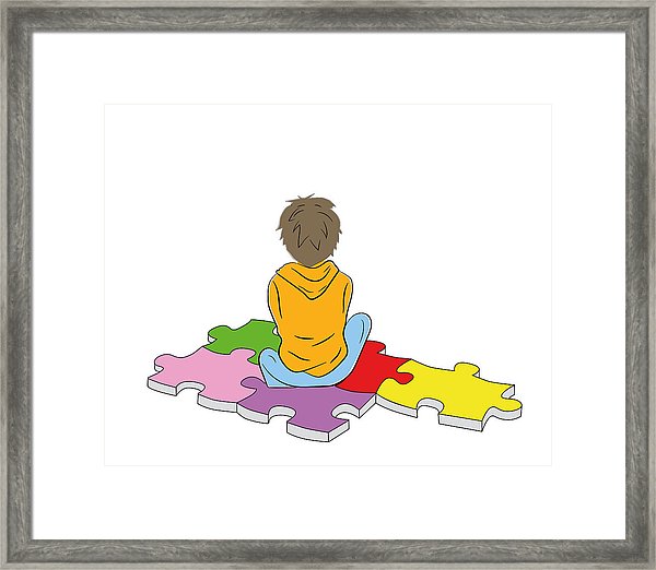 600x522 The Boy Sits On The Puzzles Symbol Of Autism Vector Illustration