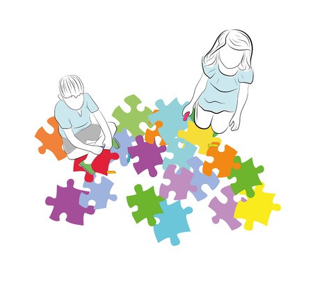 450x405 Children Are Sitting Above The Puzzles With The Symbol Of Autism