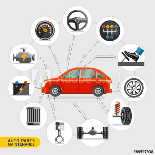 Auto Parts Maintenance Icons Vector Illustration 500x500 Auto Parts Maintenance Icons Vector Illustration