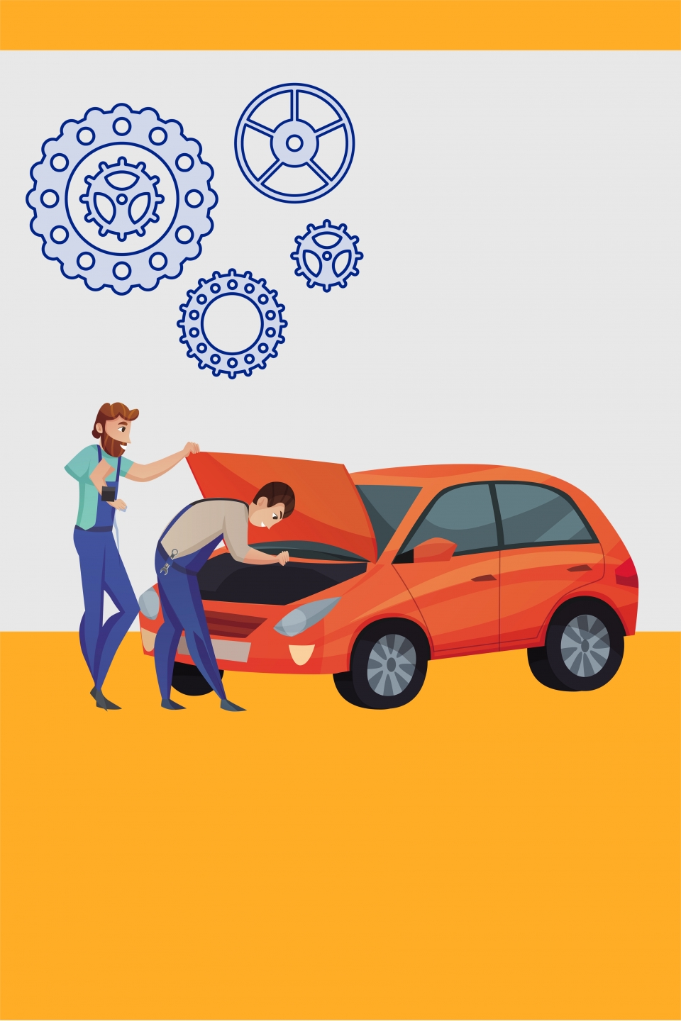 960x1440 Vector Cartoon Hand Painted Auto Repair Auto Parts Poster, Vector