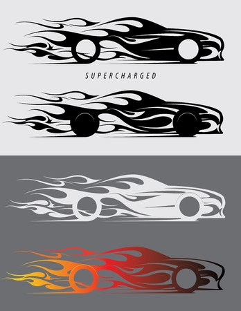 348x450 Sports Car Logo Design With Fire Flames Textile Prints, Vinyl