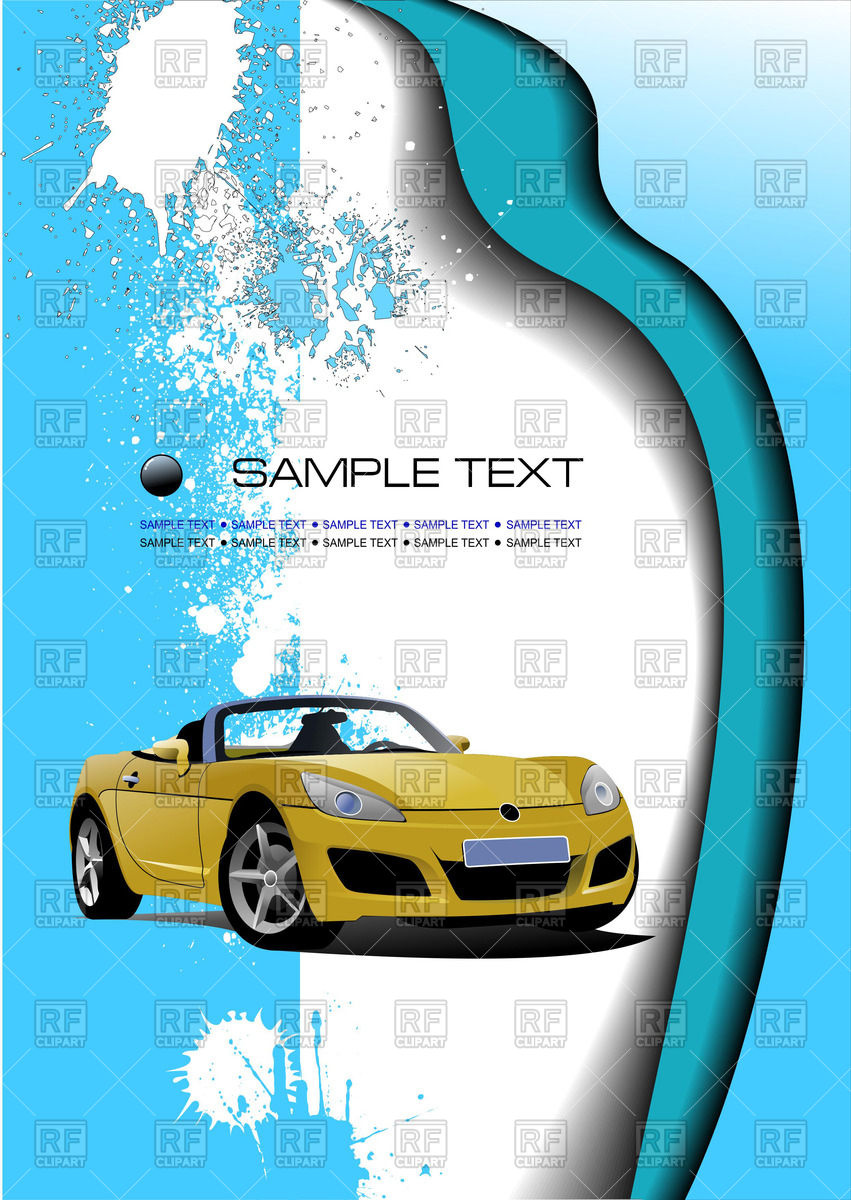 Yellow Car Cabriolet On Blue White Grunge Wavy Background Vector 851x1200 Yellow Car Cabriolet On Blue White Grunge Wavy Background Vector